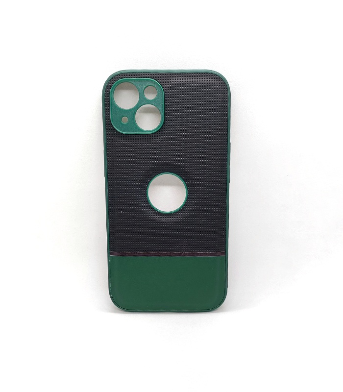 Green & Black iPhone 13 Cover, Semi-Leather Fabric handy grip