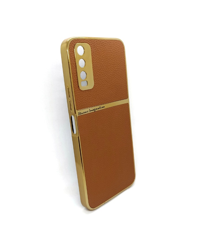 Vivo Y20 Semi-Leather Back Cover | Windsor Tan with Golden,new style