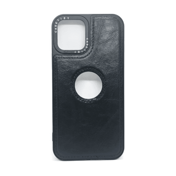 iPhone 12 Black Leather Cover with Logo Space | Premium Protection