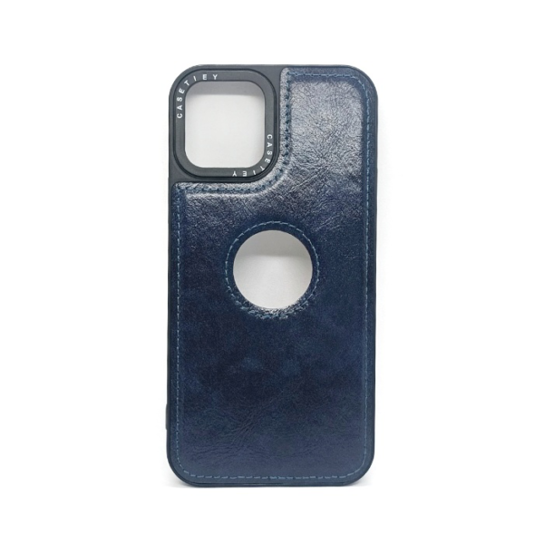 iPhone 12 Blue Leather Cover with Logo Space