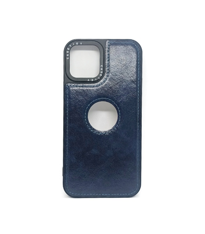 iPhone 12 Blue Leather Cover with Logo Space