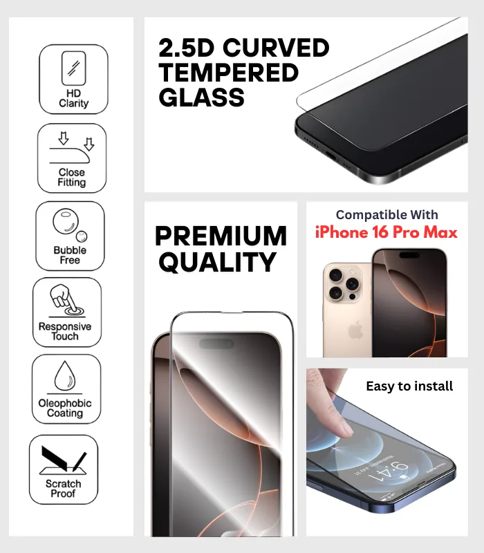 iPhone 16 Pro Max Tempered Glass – Strong Screen Shield - Image 2
