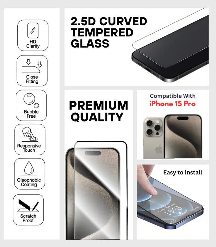 iPhone 15 Pro Tempered Glass – Premium Screen Guard - Image 2