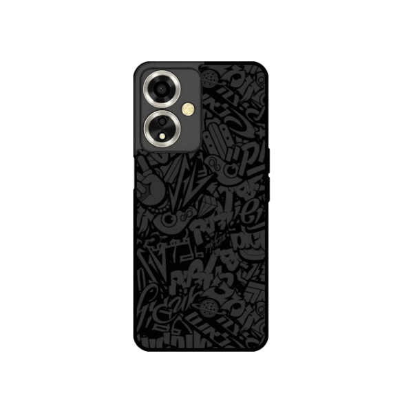 Black Graffiti Print Glossy Metal Back Cover – Urban Abstract Art Design