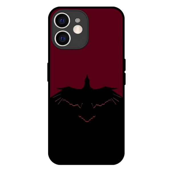 Raven Silhouette iPhone 12 Metal Case - Dark Red