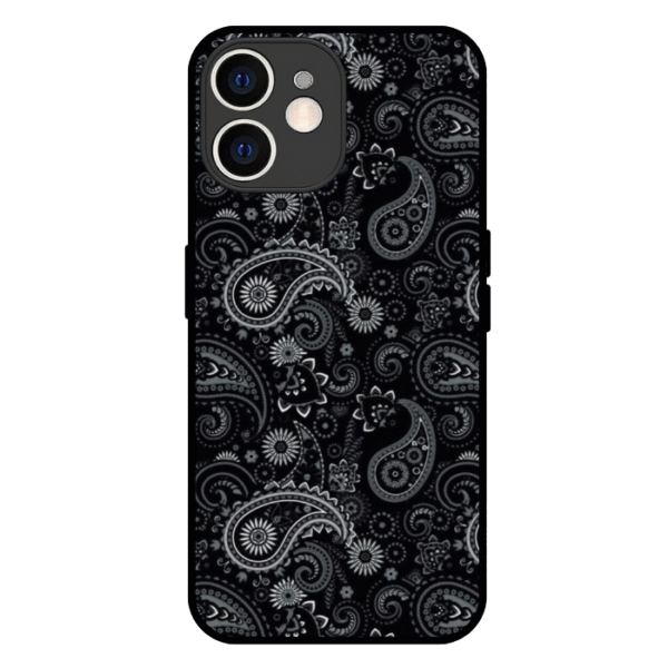 Black paisley iPhone 12 case ethnic boho pattern
