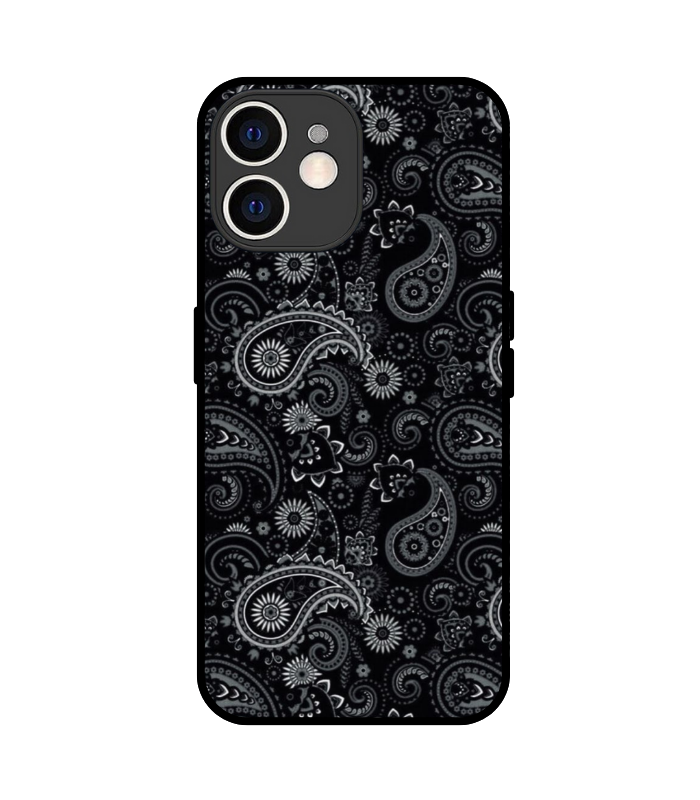 Iphone 12_zzz (8) Black paisley iPhone 12 case ethnic boho pattern