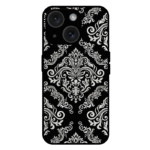 Black and white damask iPhone 14 case royal floral pattern