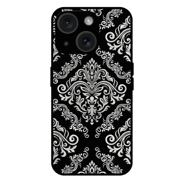 Black and white damask iPhone 14 case royal floral pattern