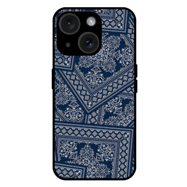 Navy blue bandana iPhone 14 case paisley patchwork pattern