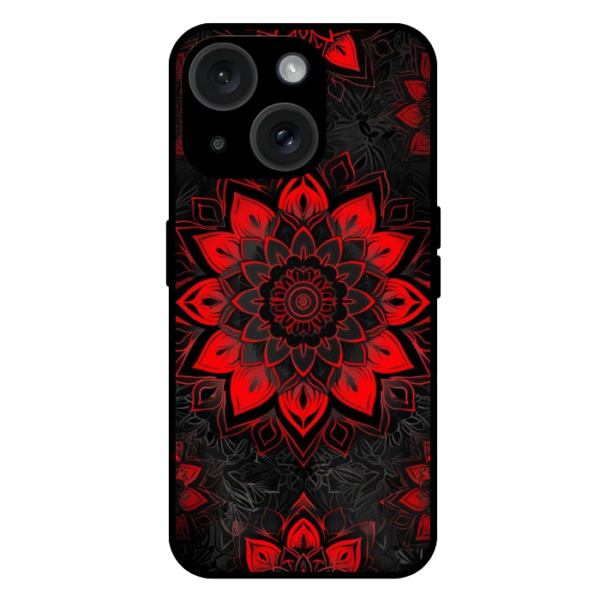 Red mandala iPhone 14 case bold dark floral pattern