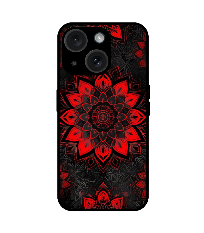 Red mandala iPhone 14 case bold dark floral pattern