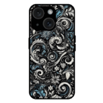 Blue vintage floral iPhone 14 case baroque swirl pattern