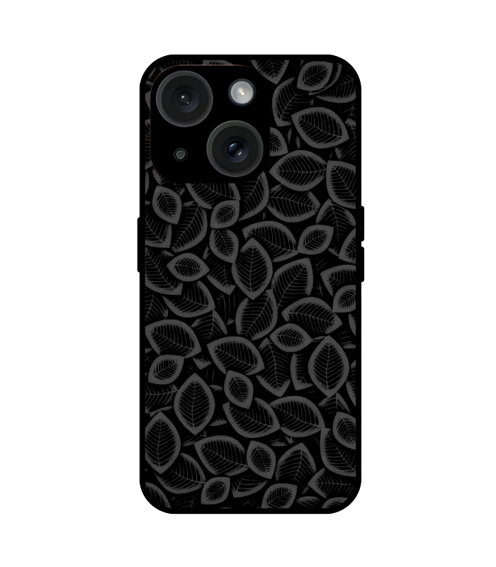 Black leaf pattern iPhone 14 case dark nature design
