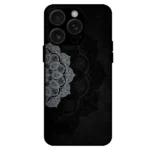 Half mandala iPhone 15 Pro Max case monochrome floral pattern