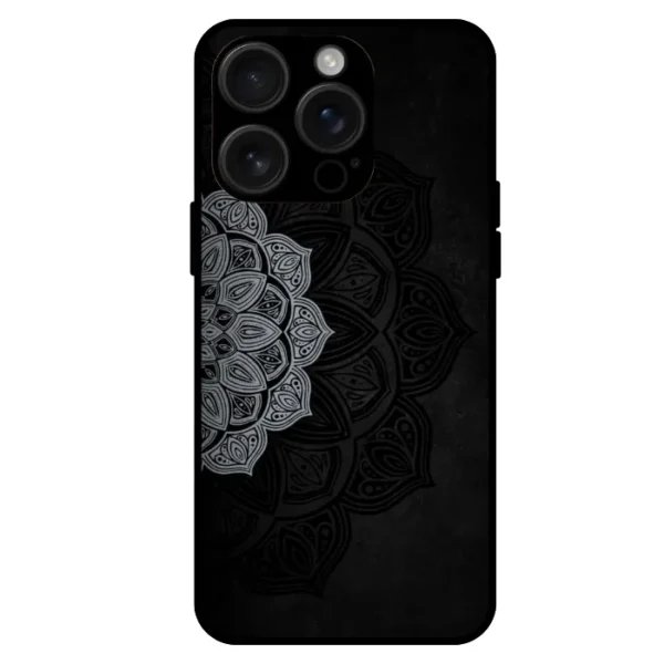 Half mandala iPhone 15 Pro Max case monochrome floral pattern