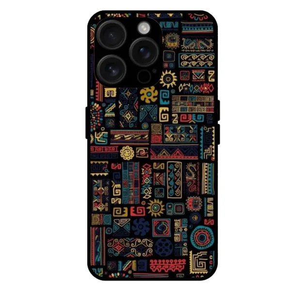 Tribal patchwork iPhone 15 Pro case colorful ethnic blocks