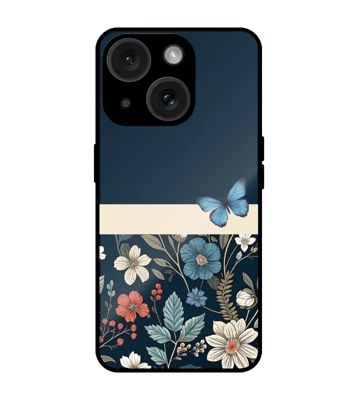 Beautiful Flower Cute design for iphone15cute_0022 Blue Butterfly Mobile Cover For iPhone 15 - Image 1