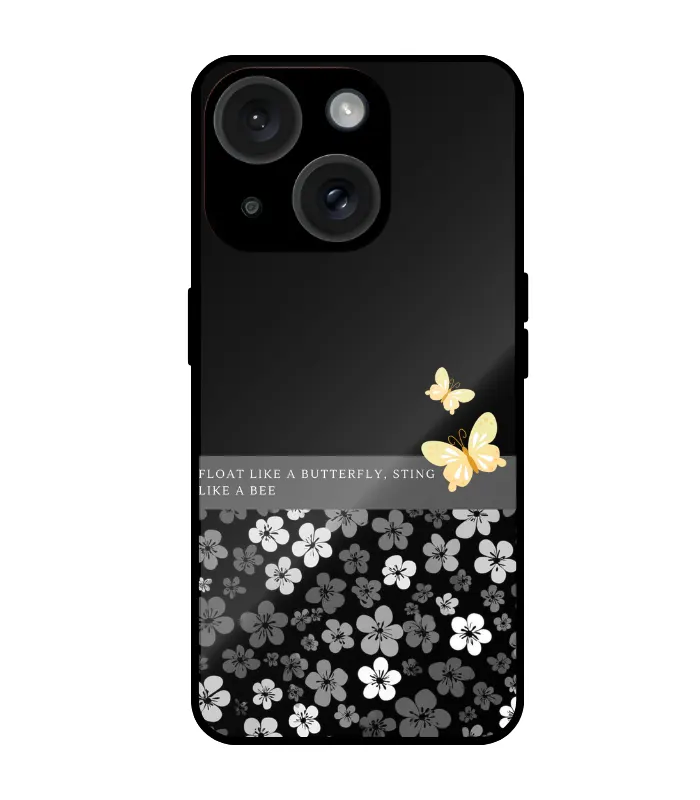 Premium Black Floral Butterfly design cute_0023 Premium Butterfly Black Mobile Cover For iPhone 15 - Image 1