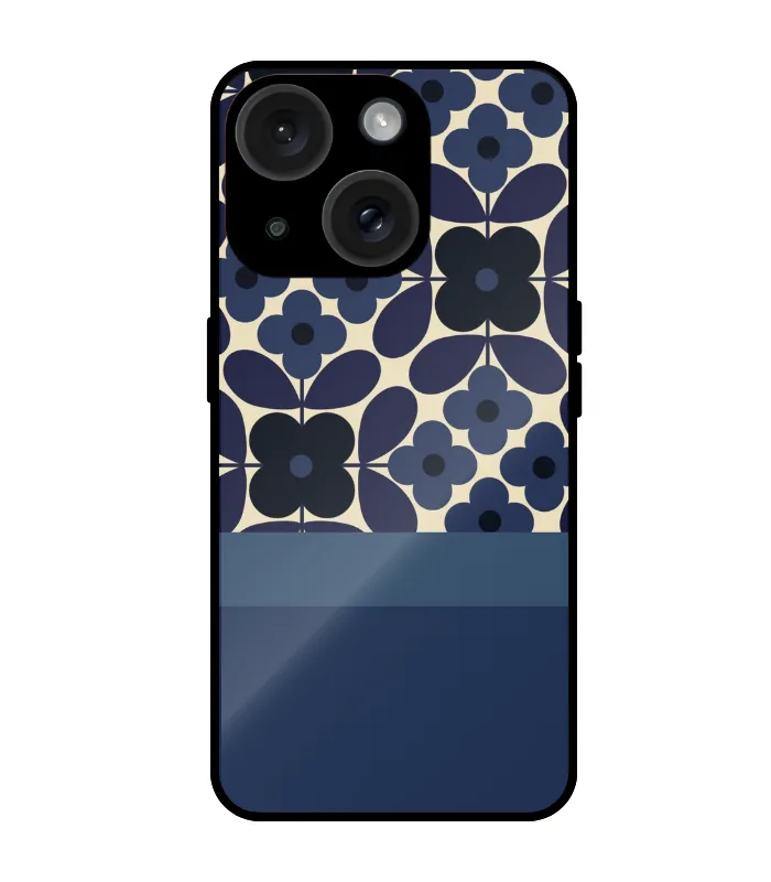 blue flower cute case for iphone 15 cute_0030 dark blue flower mobile cover for iphone 15 - Image 1