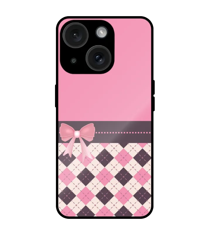 bottom checks designer cover for iphone15cute_0028 Pink Ribbon mobile cover for iphone 15 - Image 1