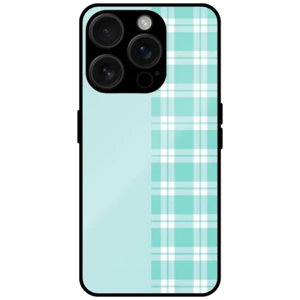Mint Plaid Minimal Design Mobile Cover for iPhone 15 Pro