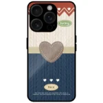 Knit Heart Design Glossy Metal TPU Mobile Cover for iPhone 15 Pro