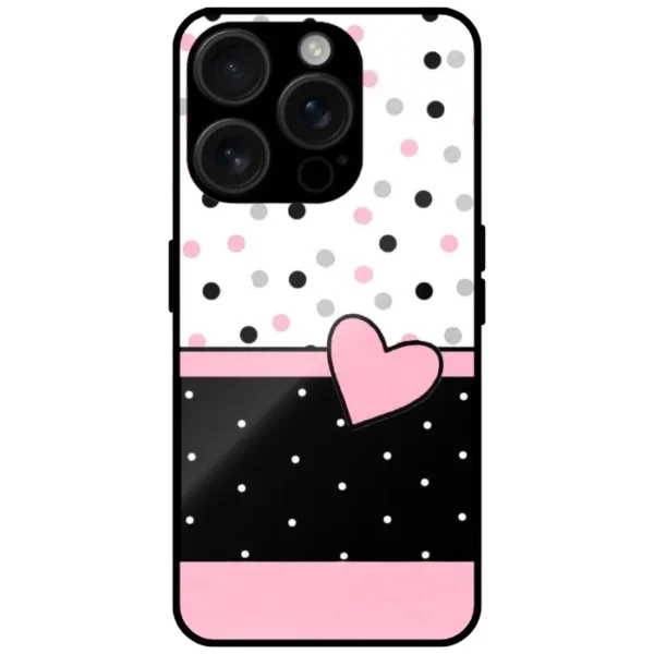 Pink Heart Polka Dot Glossy Mobile Cover for iPhone 15 Pro