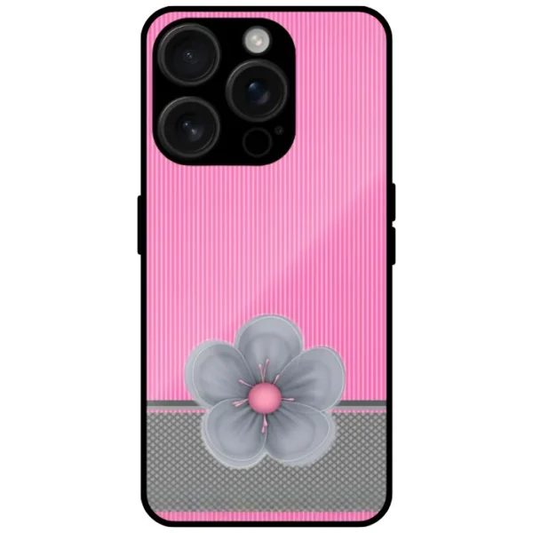Pink Stripe Flower Glossy Mobile Cover for iPhone 15 Pro