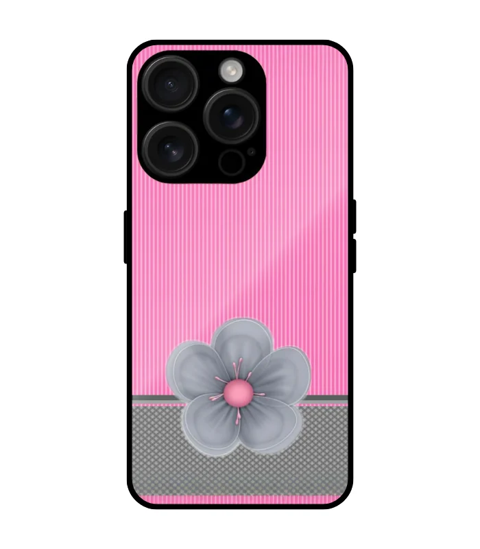 pink cute stylish case for iphone 15 pro Pink Stripe Flower Glossy Mobile Cover for iPhone 15 Pro - Image 1