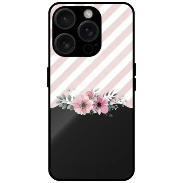 Diagonal Stripe Flower Design Mobile Cover for iPhone 15 Pro