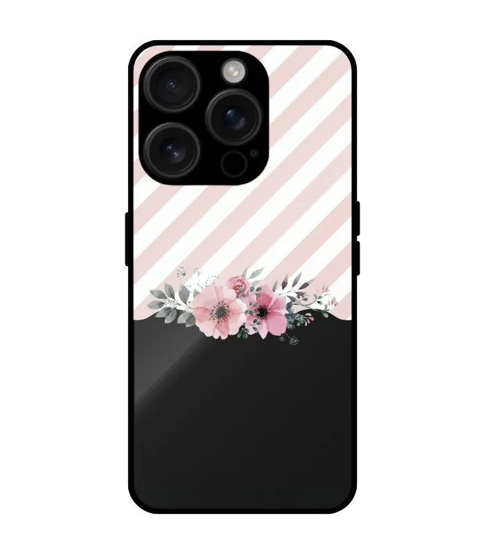 pinky floral style case for iphone 15 pro Diagonal Stripe Flower Design Mobile Cover for iPhone 15 Pro - Image 1