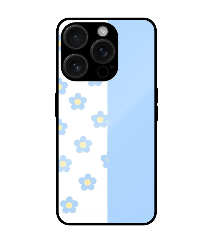 sky blue Floral cute case for iphone 15 pro Blue Daisy Floral Design Mobile Cover for iPhone 15 Pro - Image 1