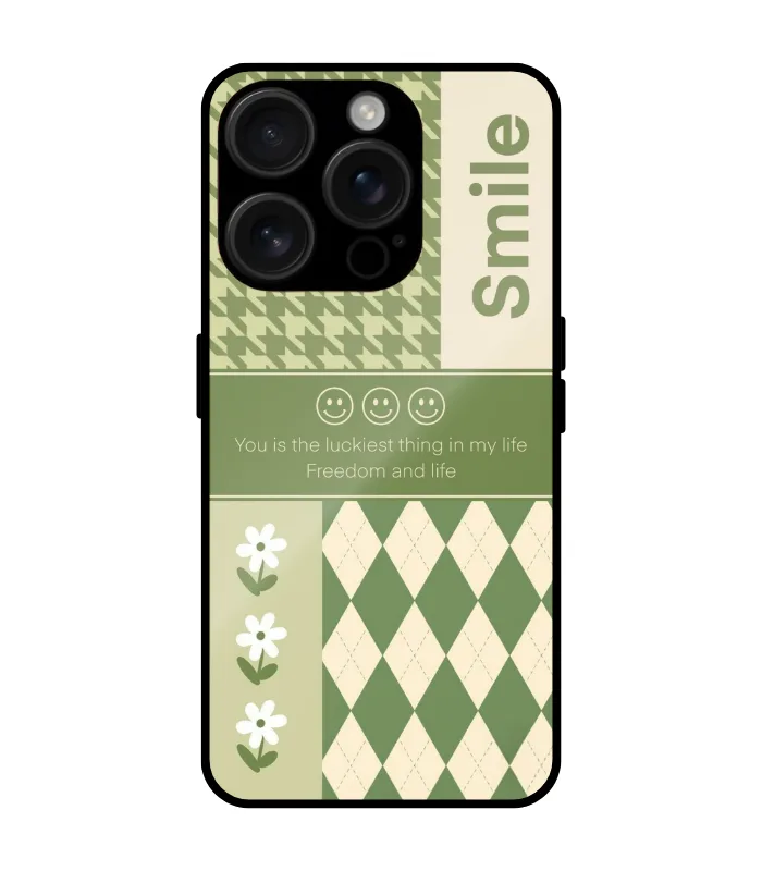 smile check case for iphone 15 pro Green Aesthetic Patch Design Mobile Cover for iPhone 15 Pro - Image 1