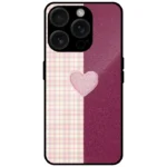 Plaid Heart Glossy Metal TPU Mobile Cover for iPhone 15 Pro