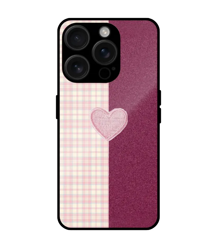 two in one color case for iphone 15 pro Plaid Heart Glossy Metal TPU Mobile Cover for iPhone 15 Pro - Image 1