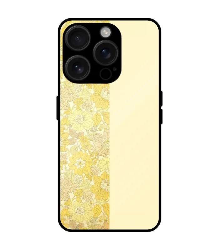 yellow floral cover for iphone 15 pro Yellow Floral Glossy Mobile Cover for iPhone 15 Pro - Image 1