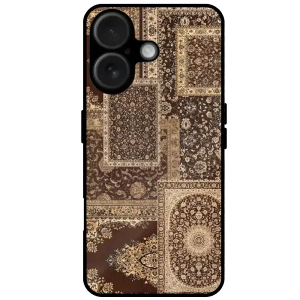Brown mobile cover with Persian carpet pattern and vintage design for iPhone 16 Plus