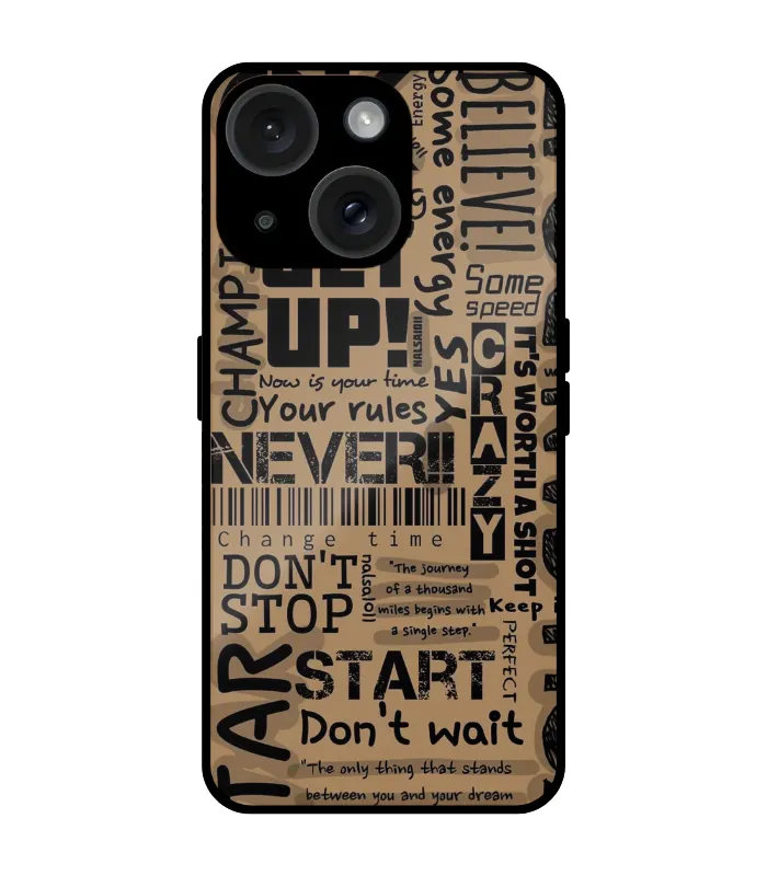 Wakeup cover for iphone 14 plus Quotes_27 Brown mobile cover with motivational quote typography and text collage design for iPhone 14 Plus