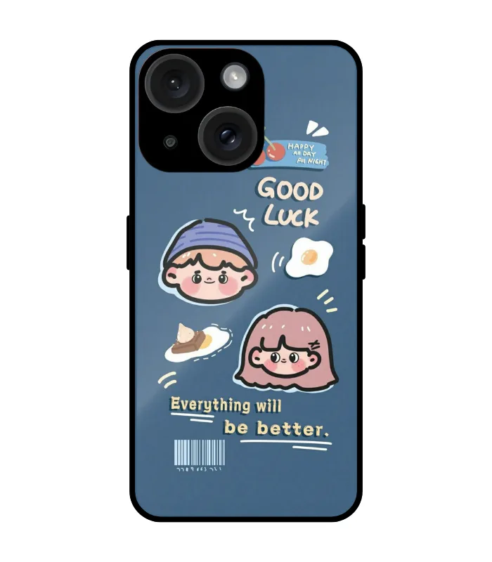 good luck patch iphone 15 plus cover Pattern_0013 Cute Cartoon Good Luck Mobile Cover for iPhone 15 Plus - Image 1
