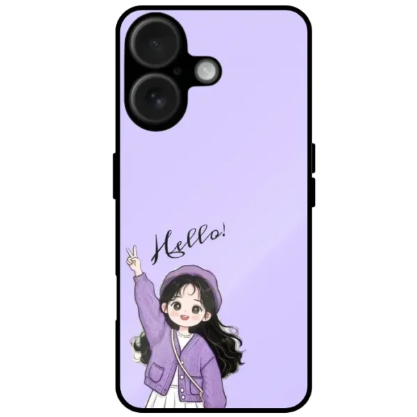 Cute Girl Hello Cartoon Mobile Cover for iPhone 16 Plus