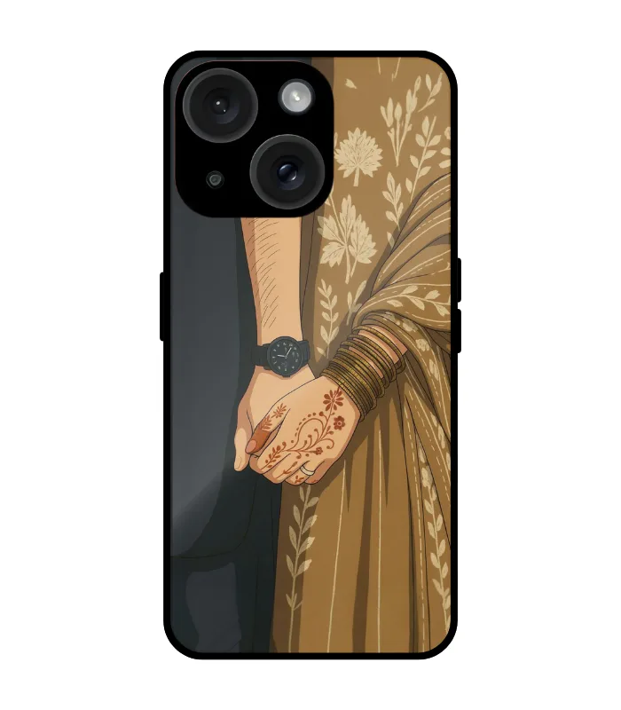 latest couple iphone 15 plus cover cute_0061 Indian Couple Mehndi Love Mobile Cover for iPhone 15 Plus - Image 1