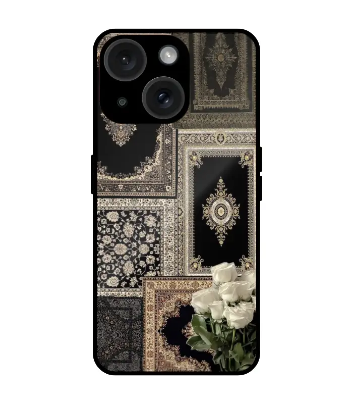 pashmina latest design iPhone 15 plus Pattern_0016 Black Persian Carpet Floral Mobile Cover for iPhone 15 Plus - Image 1